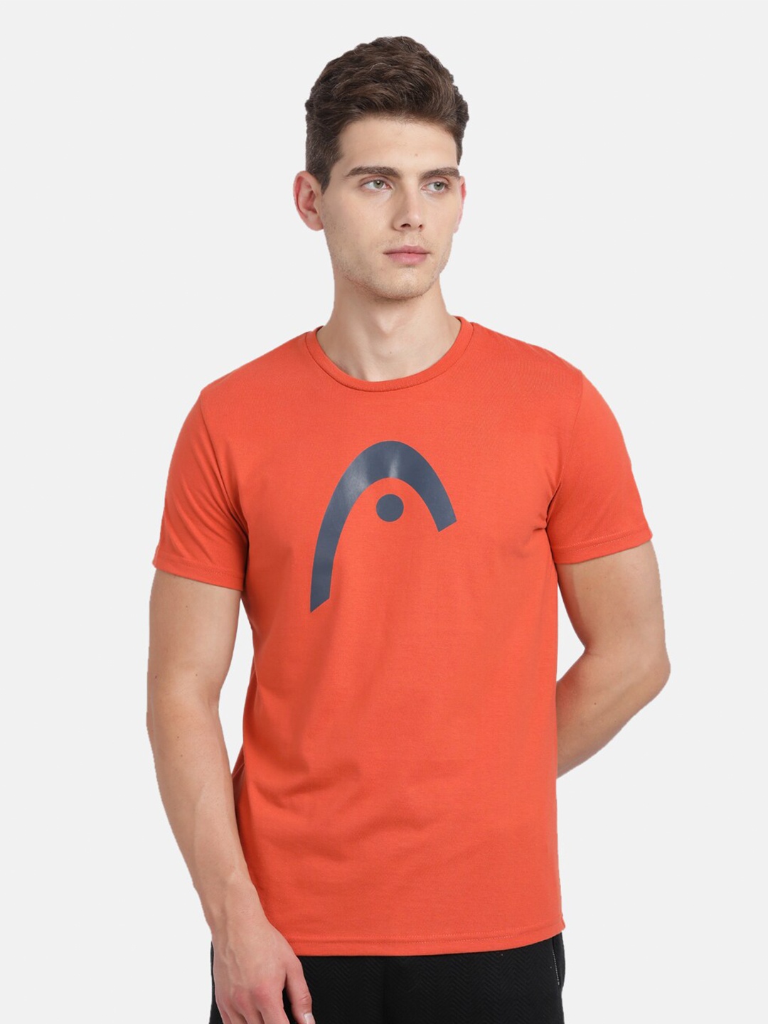 

Head Men Orange Typography Printed Applique Slim Fit T-shirt