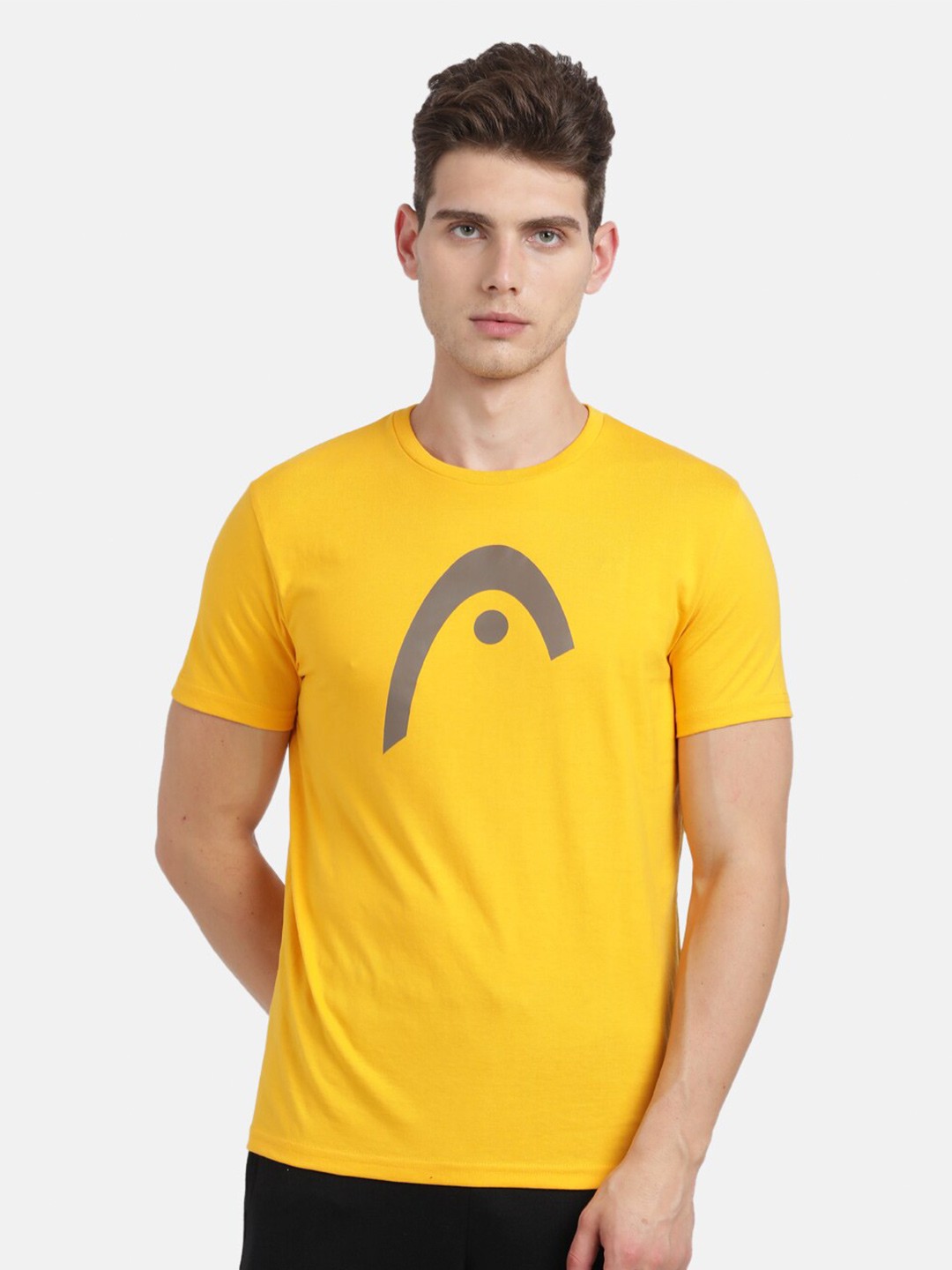 

Head Men Yellow Printed Slim Fit T-shirt