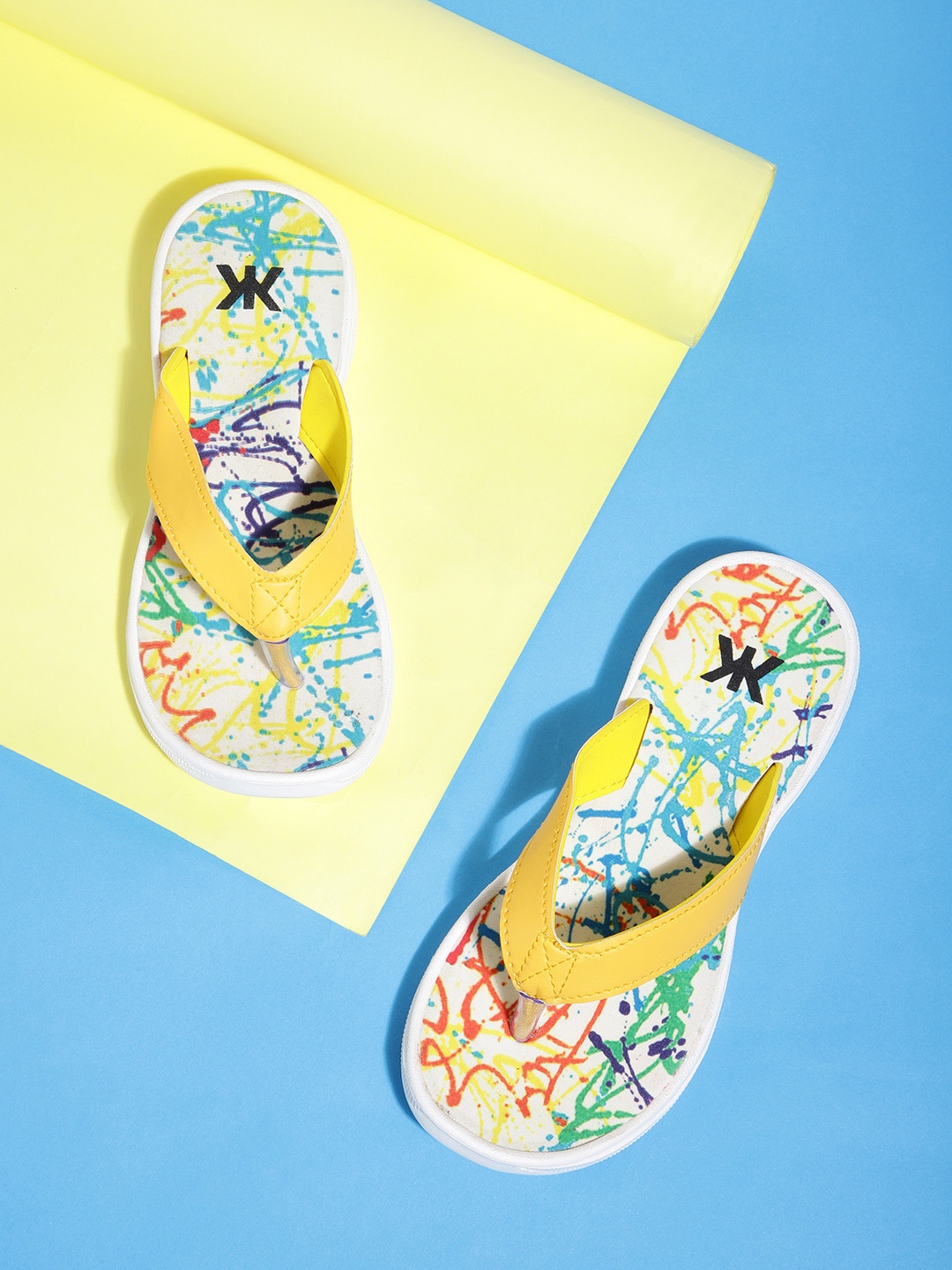 

Kook N Keech Women Yellow & Blue Abstract Printed Thong Flip-Flops