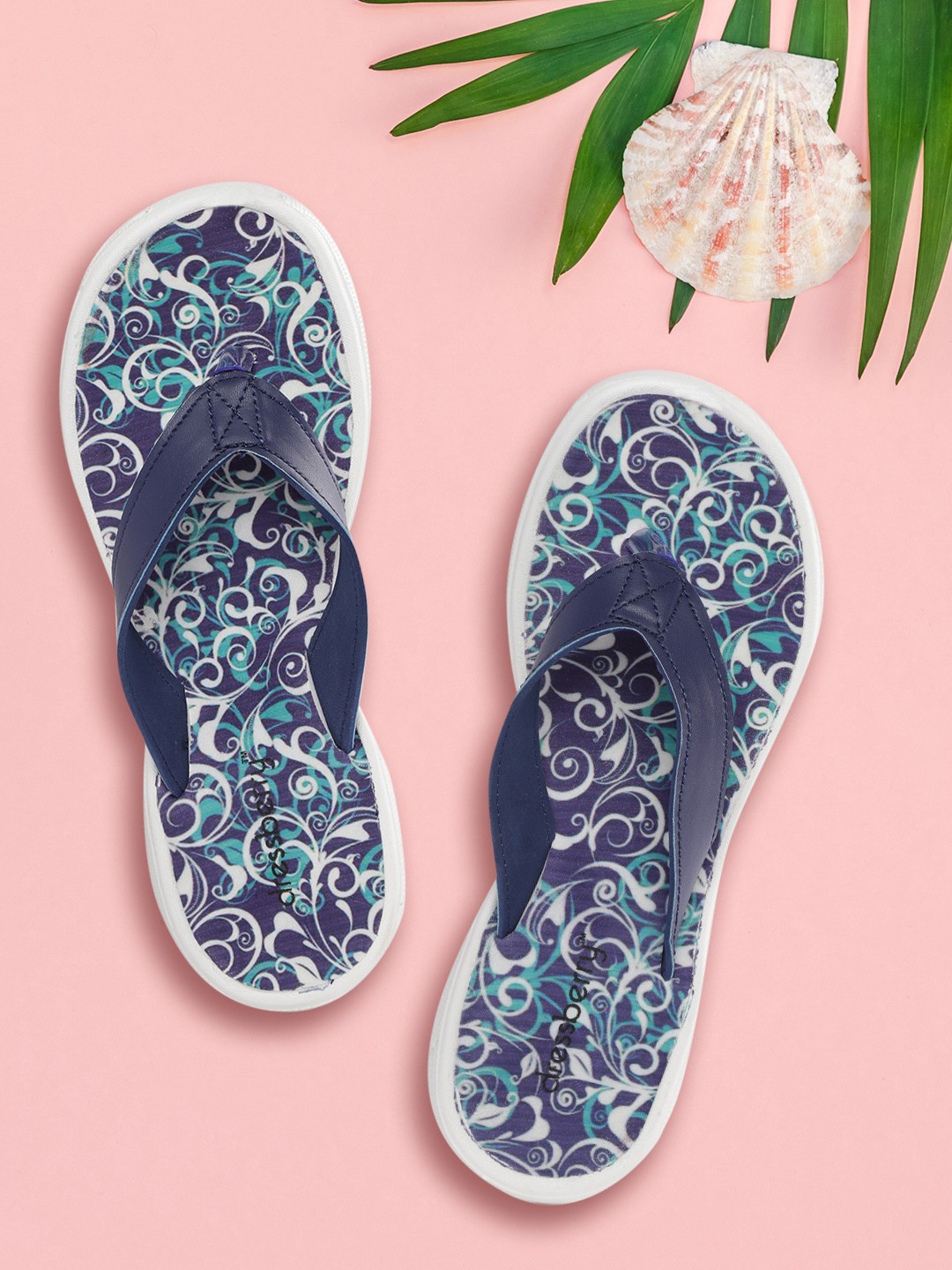 

DressBerry Women Navy Blue & White Printed Thong Flip-Flops