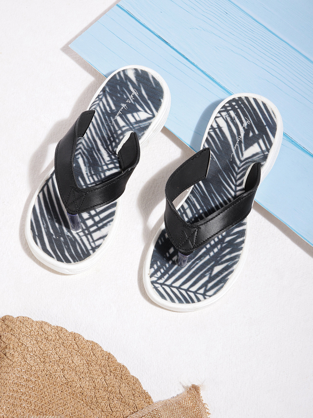 

Mast & Harbour Women Black Printed Thong Flip-Flops