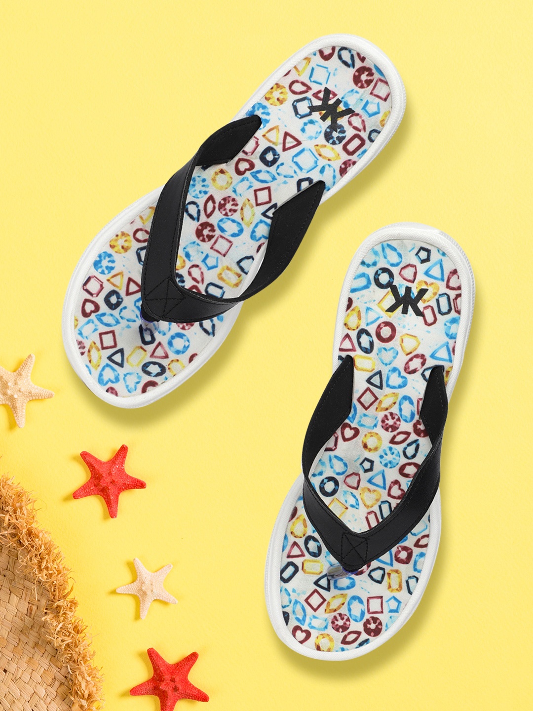 

Kook N Keech Women Black & Blue Printed Thong Flip-Flops