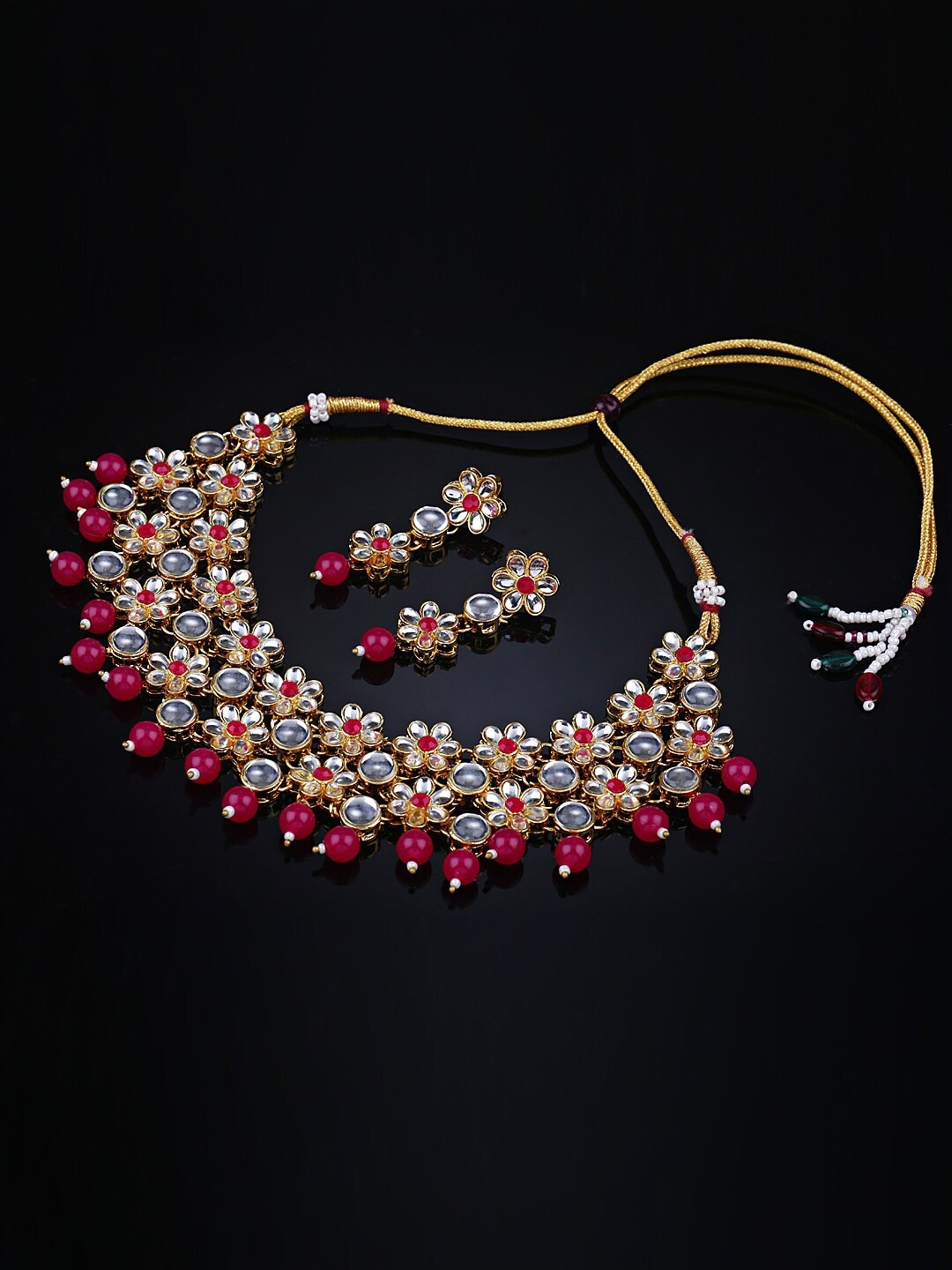 

Shining Diva Women Pink & Gold-Toned & Plated Crystal Studded Jewellery Set