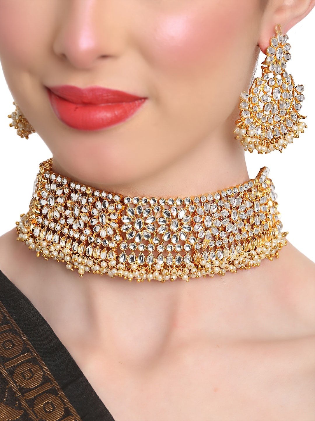 

Shining Diva Women Gold-Plated Kundan Studded Choker Jewellery Set