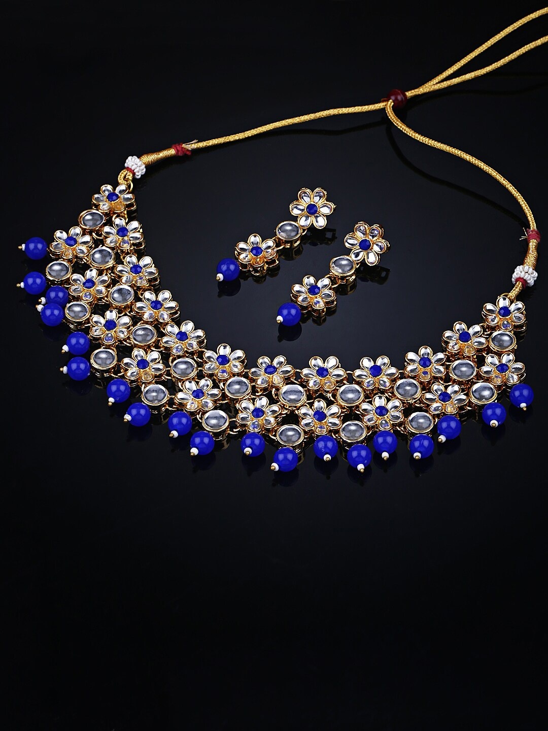 

Shining Diva Women Pearls Beaded & Kundan Studded Choker Jewellery Set, Blue
