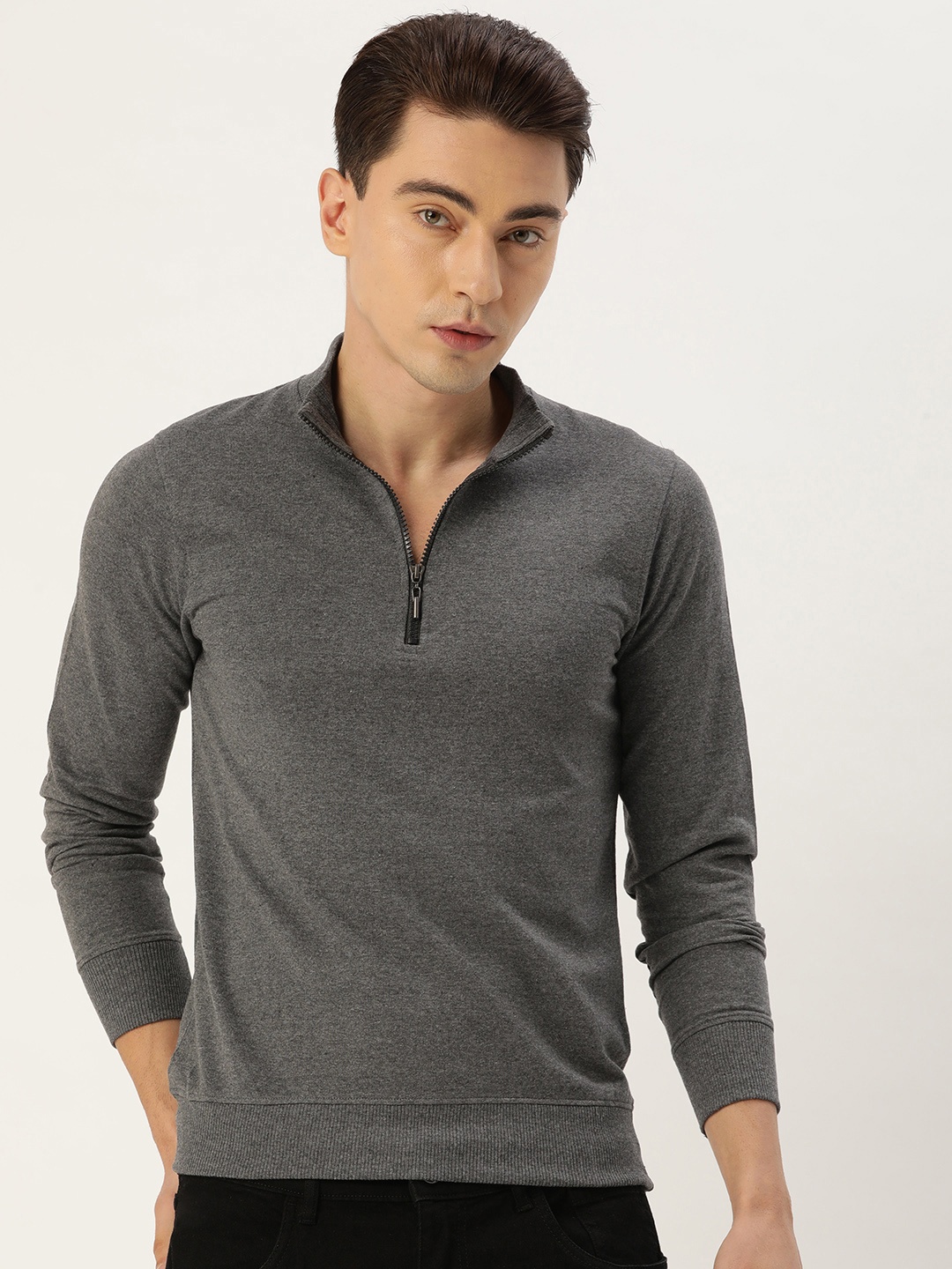 

ARISE Men Grey Melange Pure Cotton Sweatshirt