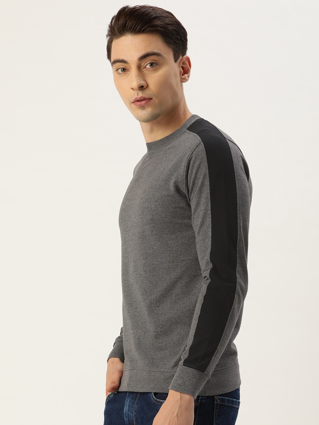 

ARISE Men Grey Melange Pure Cotton Sweatshirt