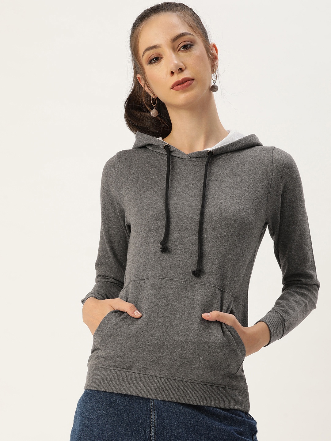 

ARISE Women Charcoal Hooded Sweatshirt