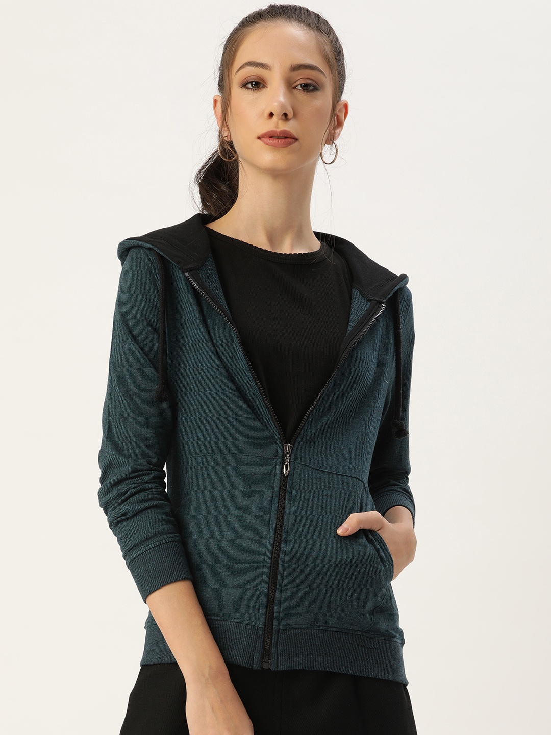 

ARISE Women Teal Green Hooded Sweatshirt