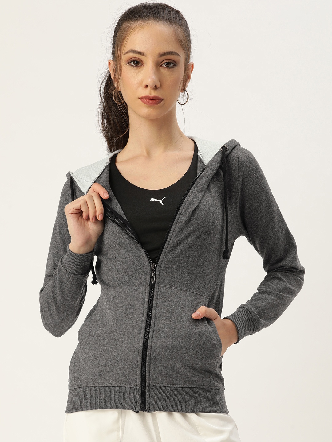 

ARISE Women Grey Melange Hooded Pure Cotton Sweatshirt