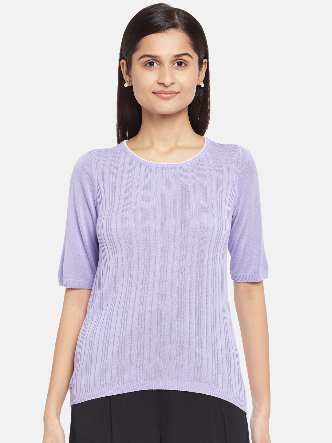 

Honey by Pantaloons Lavender Striped Regular Top