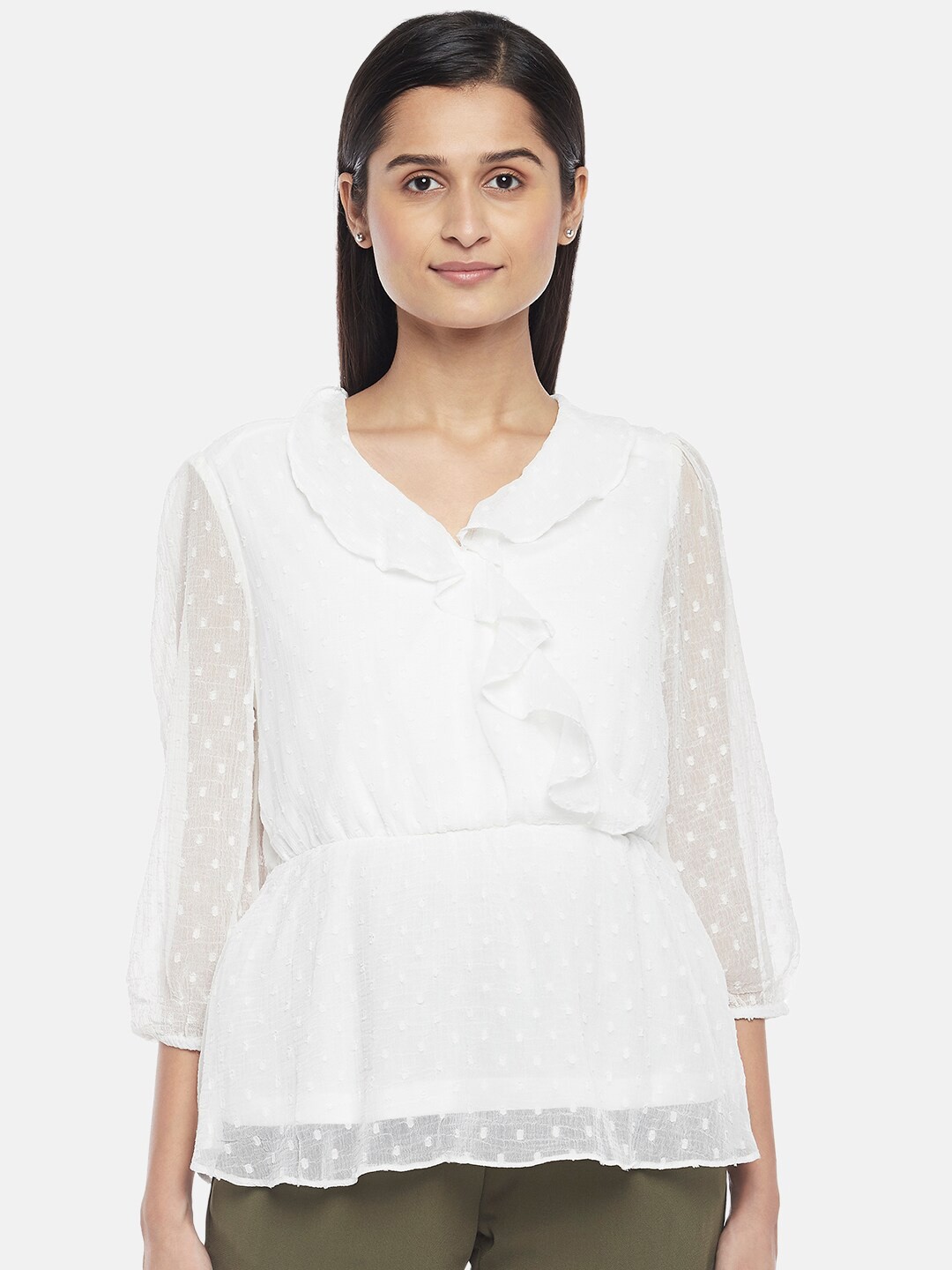 

Honey by Pantaloons White Pure Silk Georgette A-Line Top