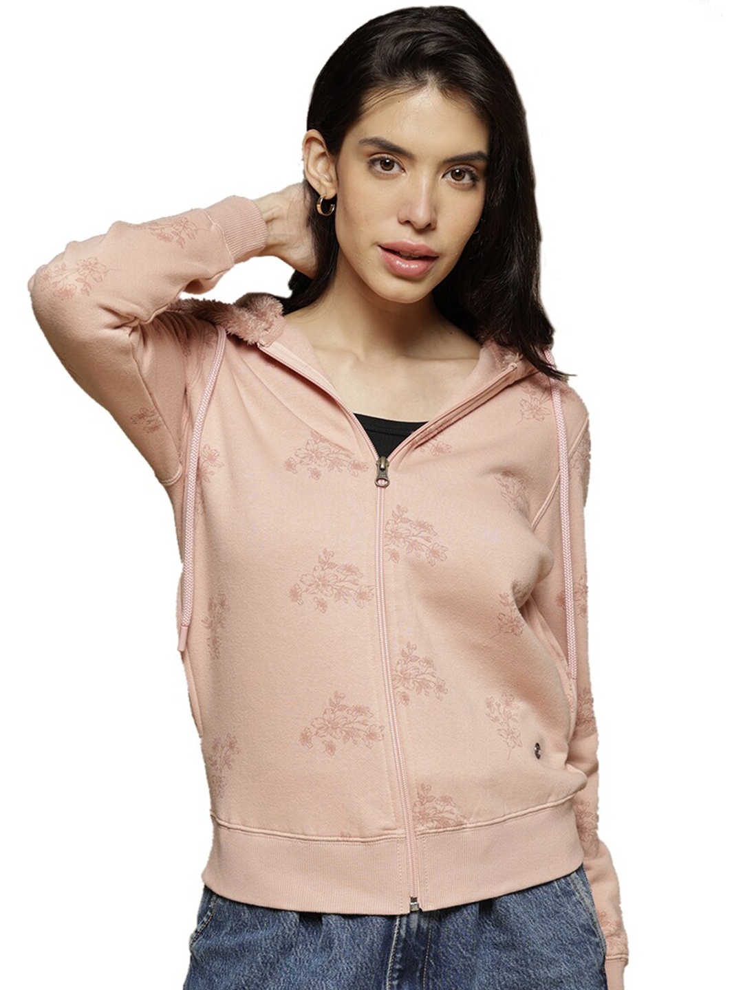 

Gipsy Women Pink Printed Hooded Sweatshirt