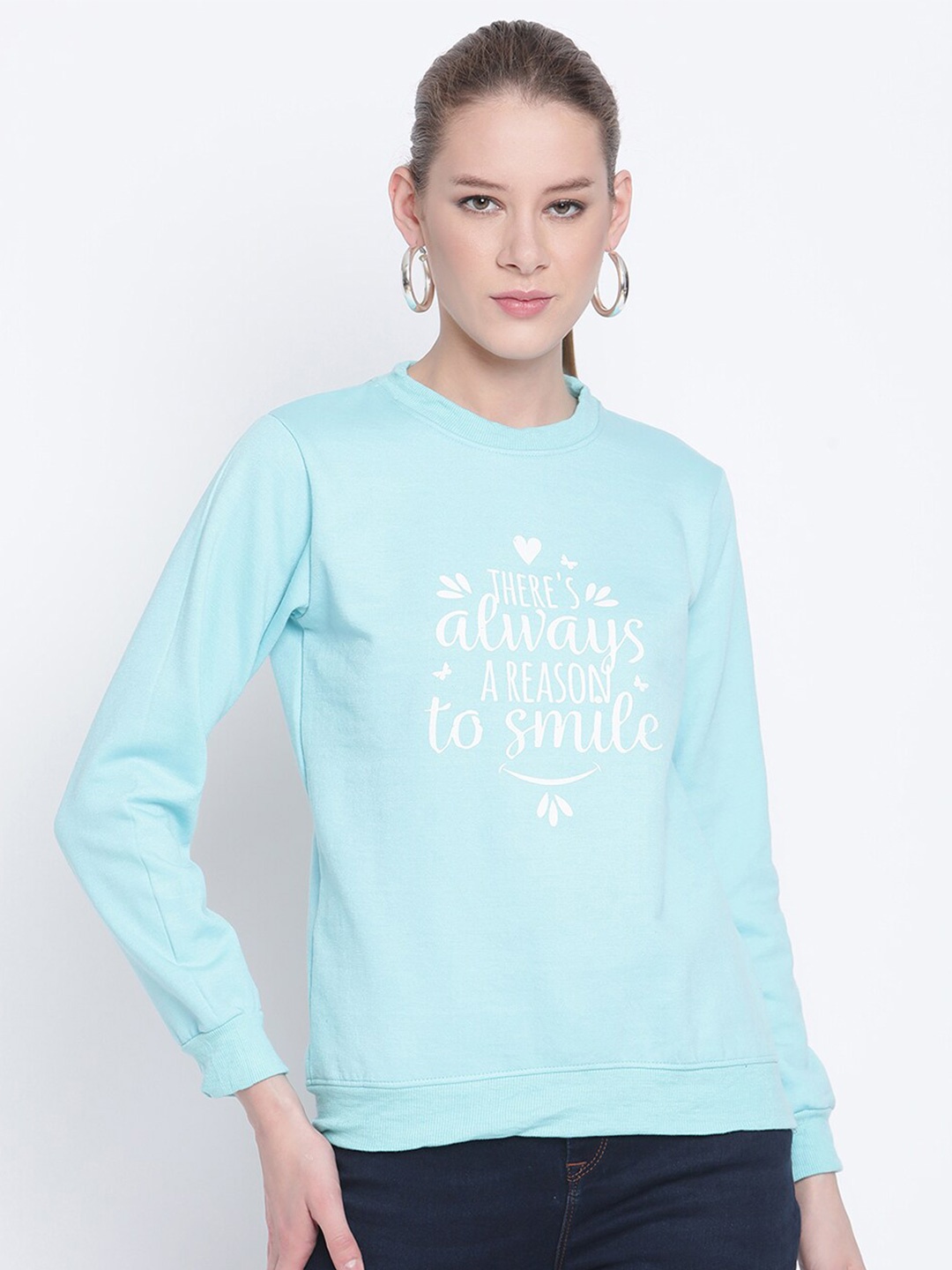 

The Vanca Women Blue Printed Sweatshirt, Turquoise blue