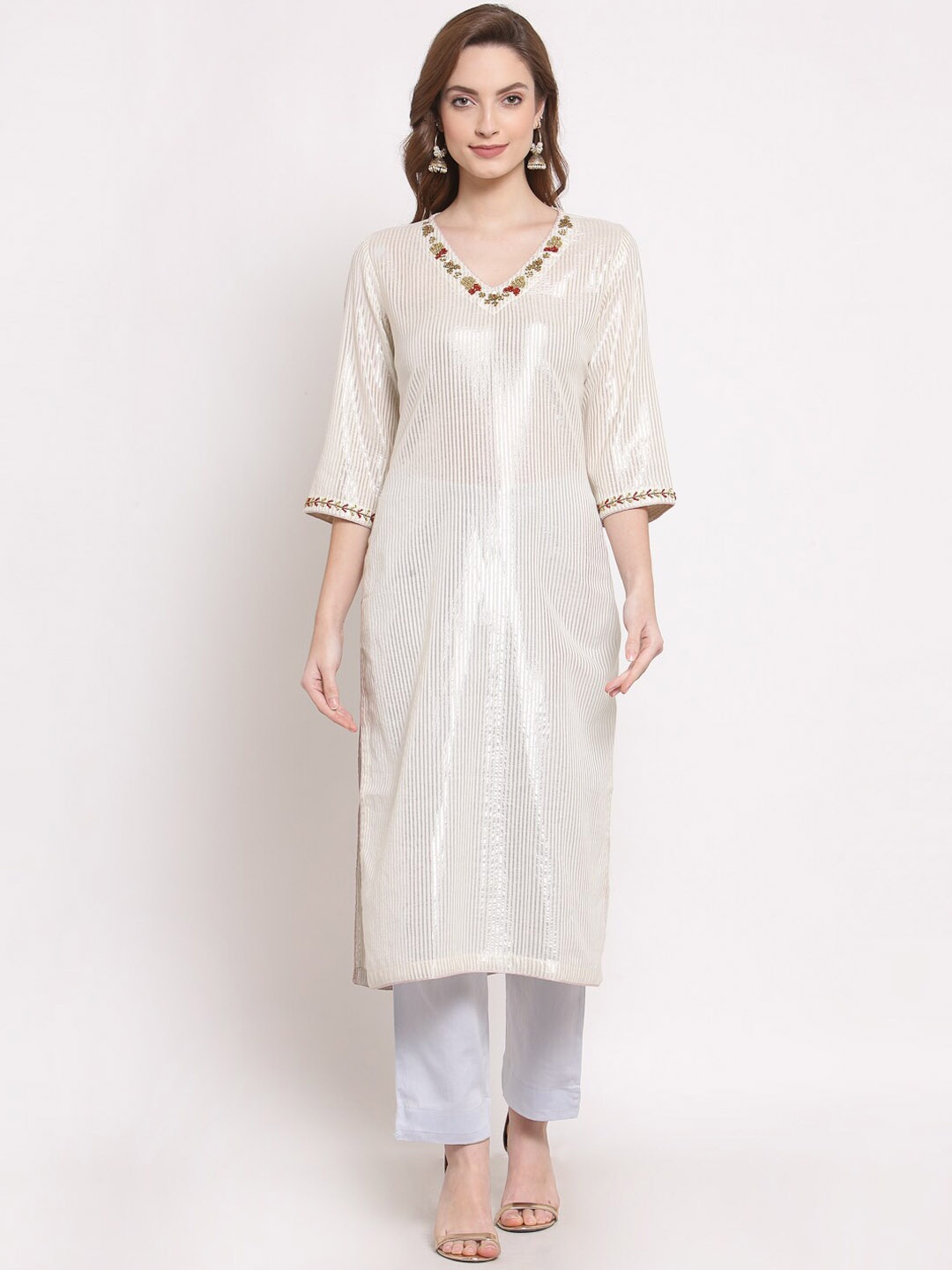 

DART STUDIO Women White Regular Pure Cotton Kurti with Trousers