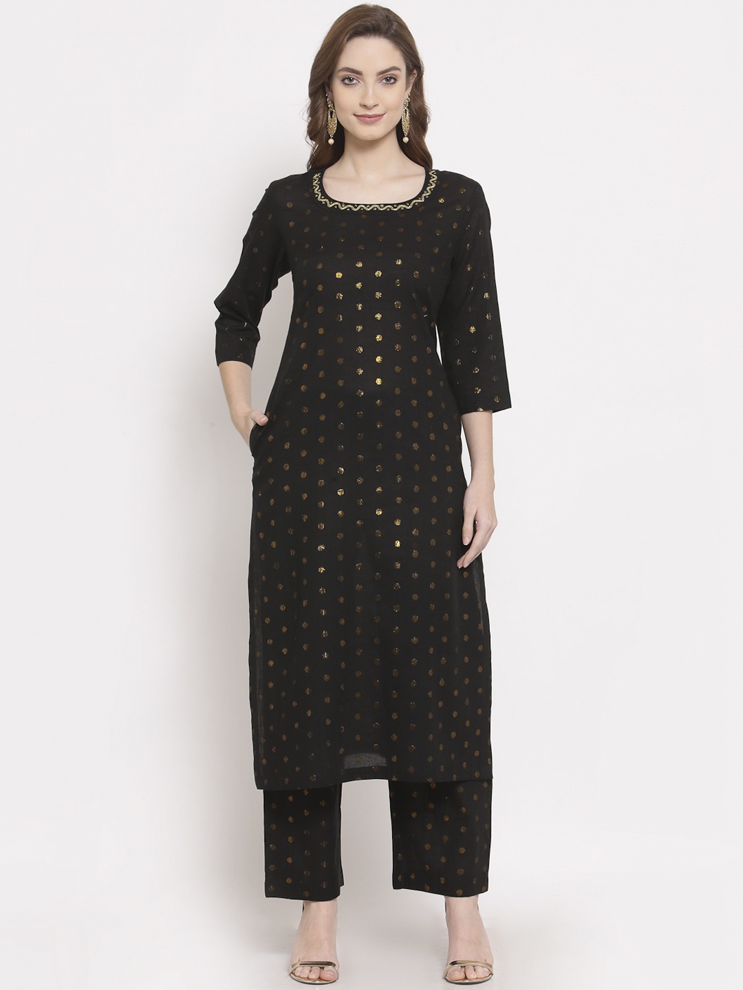 

DART STUDIO Women Black Printed Regular Pure Cotton Kurta with Trousers