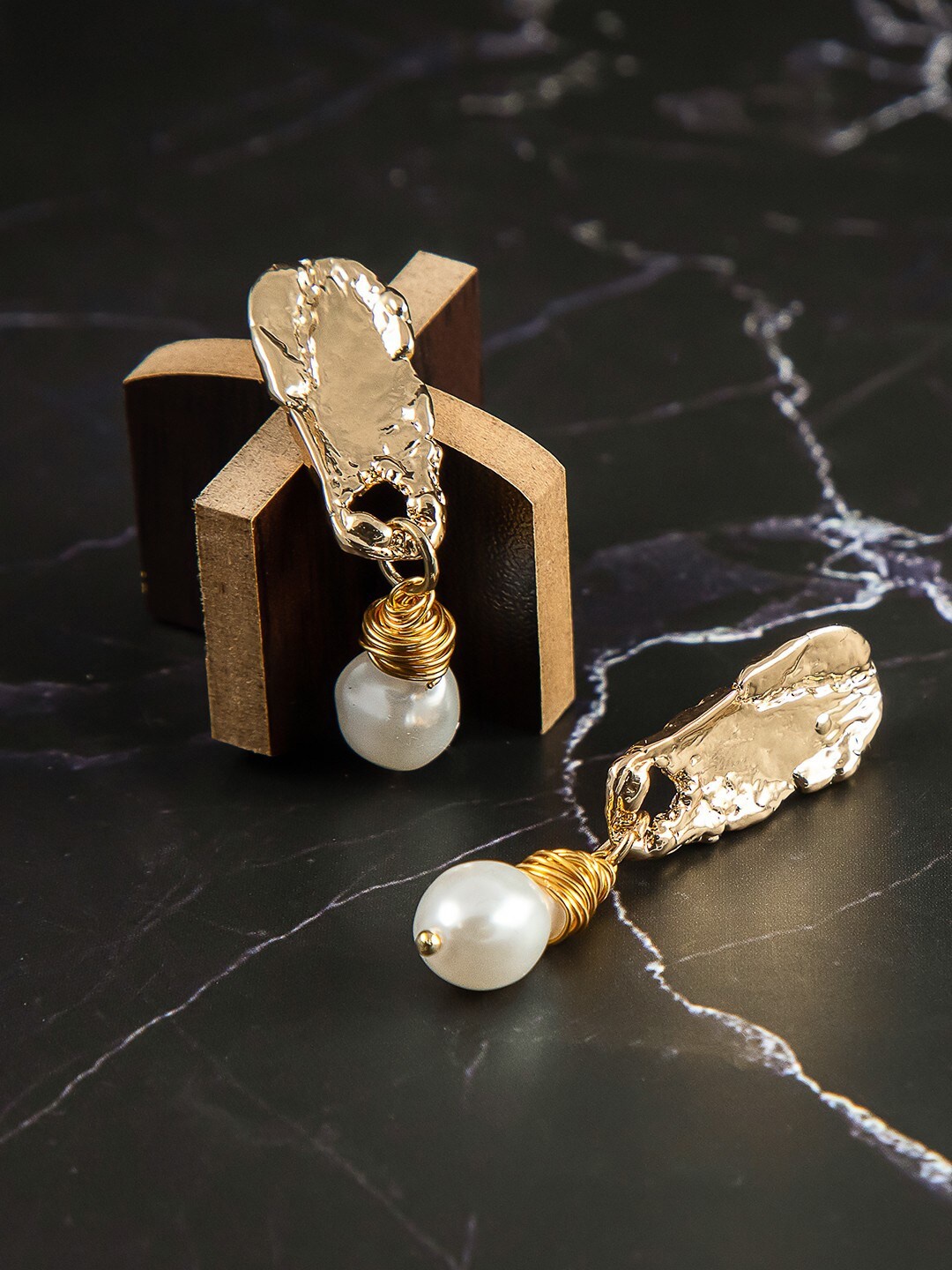 anore Women Gold-Plated Contemporary Pearl Drop Earrings