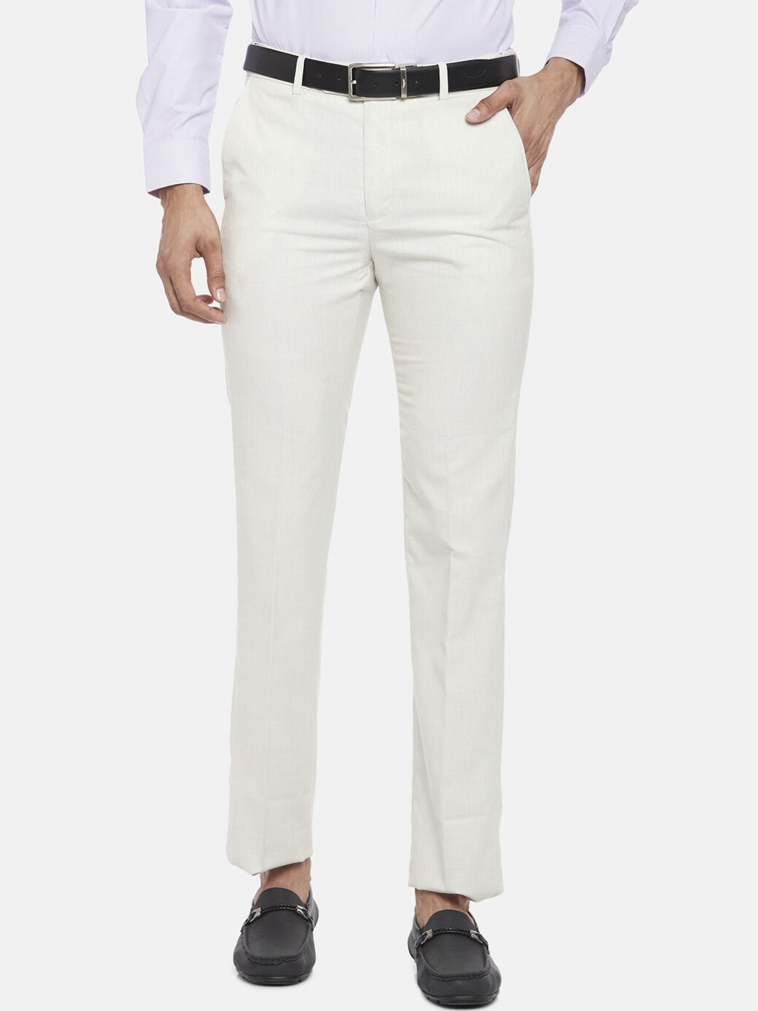

BYFORD by Pantaloons Men Beige Slim Fit Low-Rise Formal Trousers