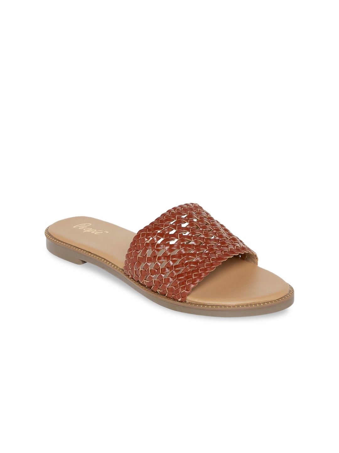 

People Women Tan Woven Design Open Toe Flats