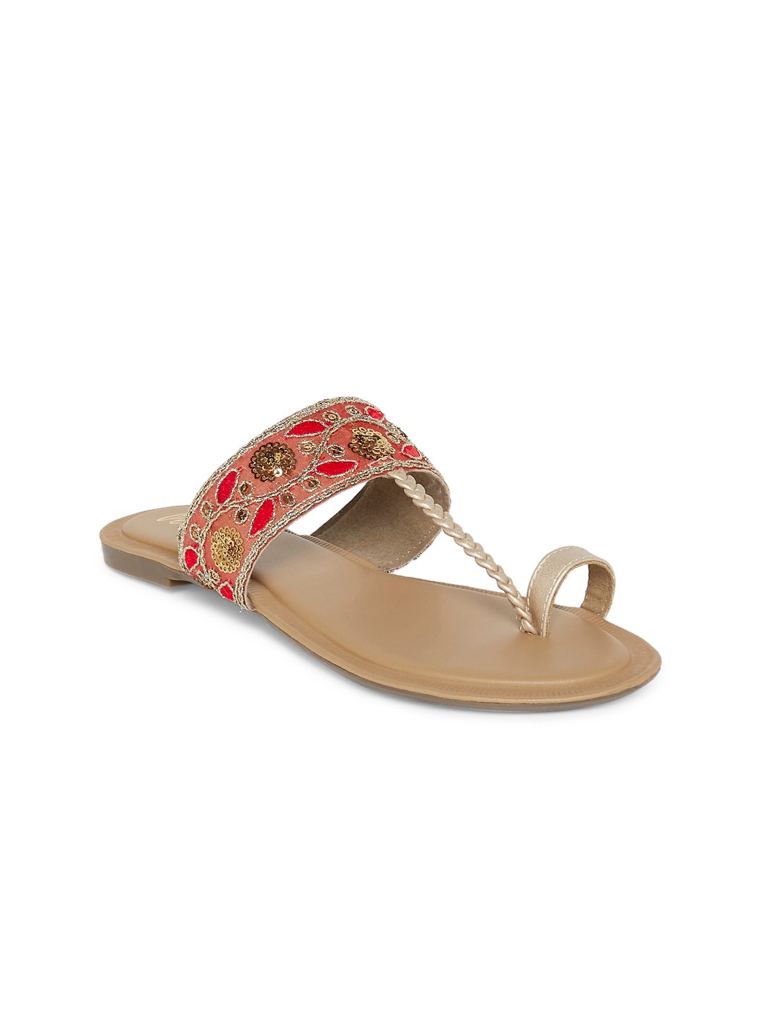 

People Women Red Embellished Open Toe Flats