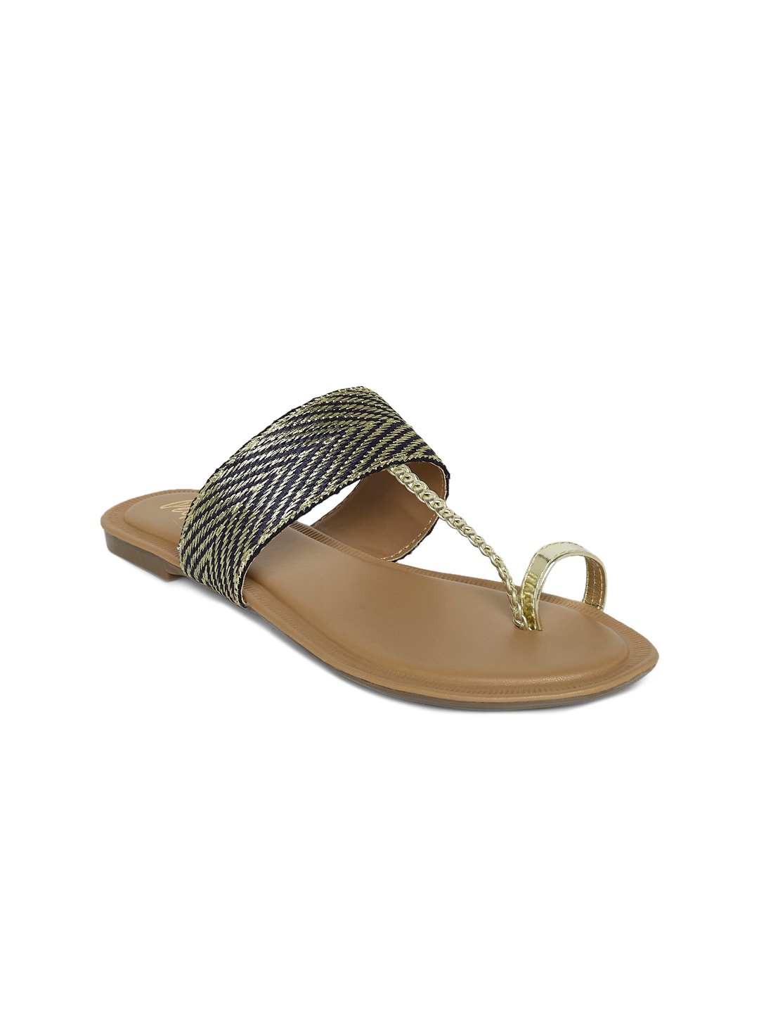 

People Women Navy Blue One Toe Flats with Laser Cuts