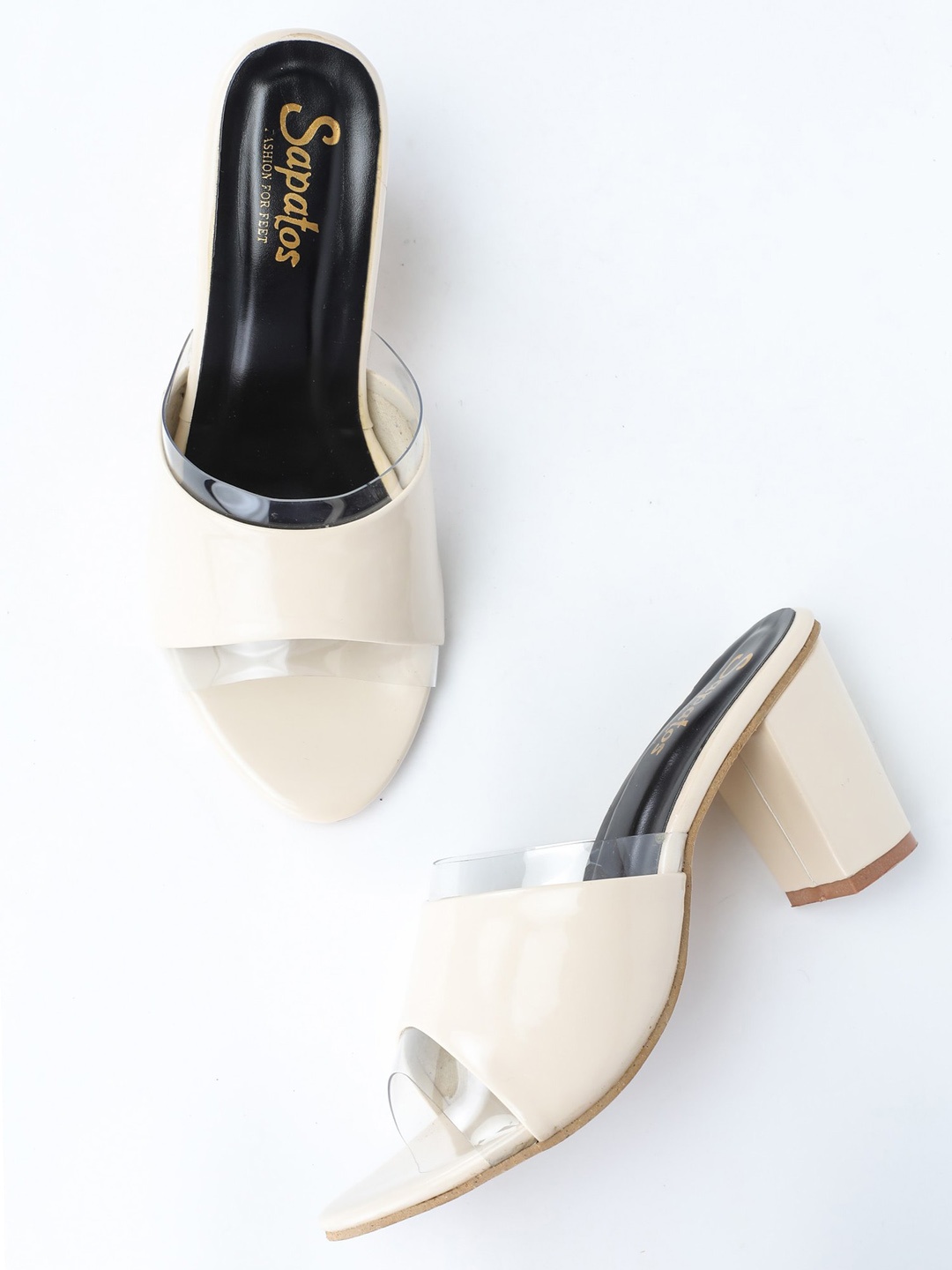 

SAPATOS Cream-Coloured Solid Block Heels