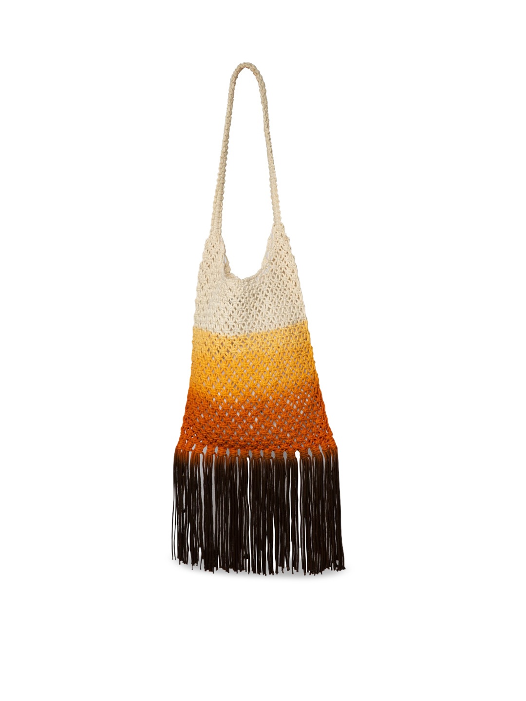 

IMARS Woman Brown Colourblocked Tasselled Tote Bag