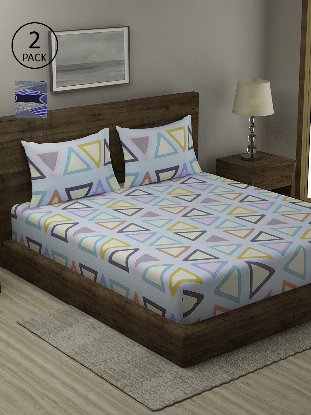 

TAG 7 Blue Geometric 210 TC 2 King Bedsheet with 4 Pillow Covers