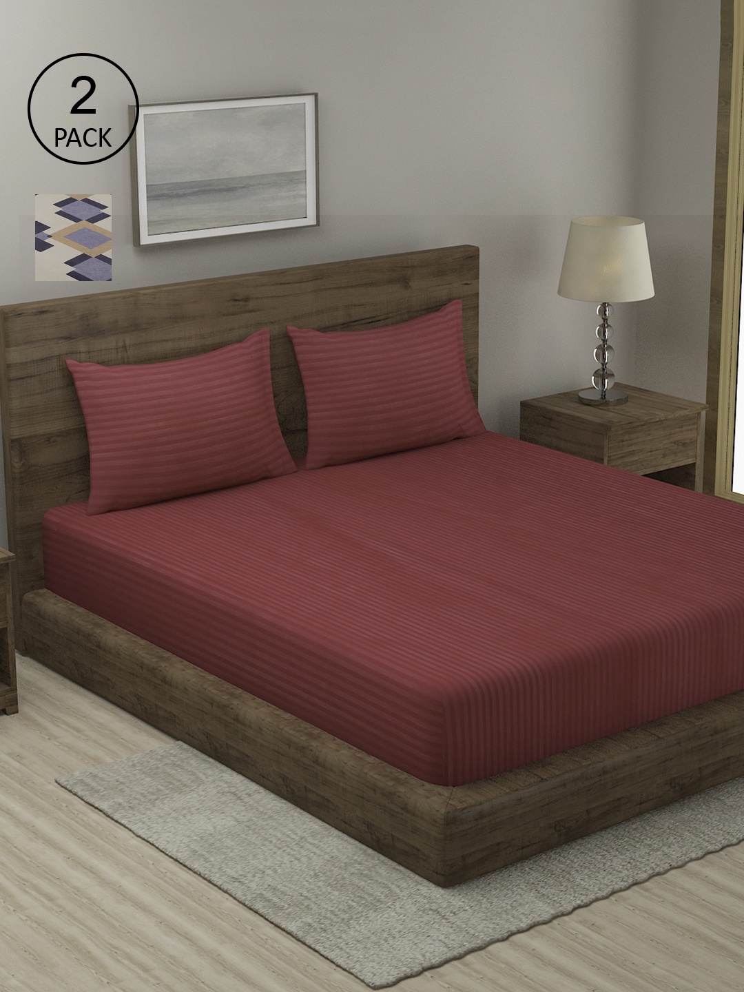 

TAG 7 Cream-Coloured & Red Geometric 210 TC 2 King Bedsheet with 4 Pillow Covers