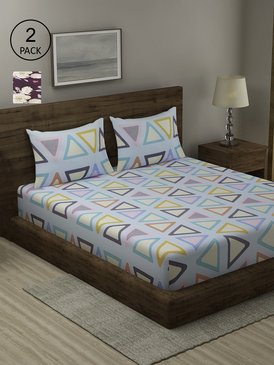 

TAG 7 Burgundy & Blue Printed Cotton 210 TC 2 King Bedsheet with 4 Pillow Covers
