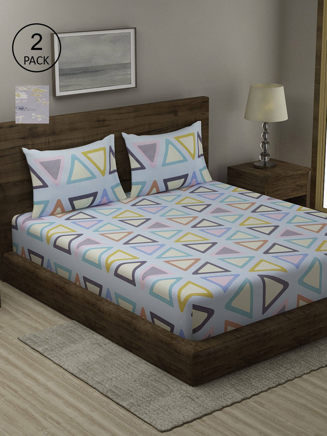

TAG 7 Pack Of 2 Printed 210 TC 2 King Bedsheet with 4 Pillow Covers, Grey