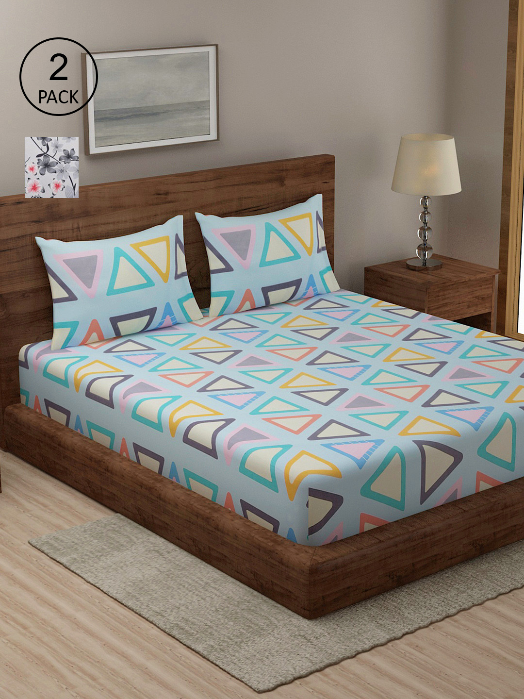 

TAG 7 Blue & Grey Floral 210 TC 2 King Bedsheet with 4 Pillow Covers