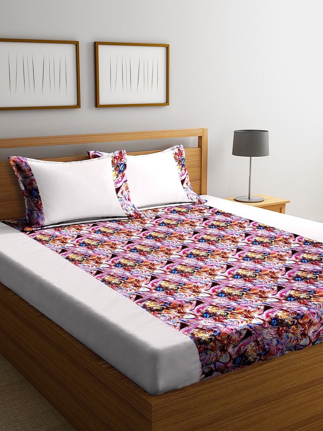 

DECOREALM Pink & White 300 TC King Bedsheet with 2 Pillow Covers