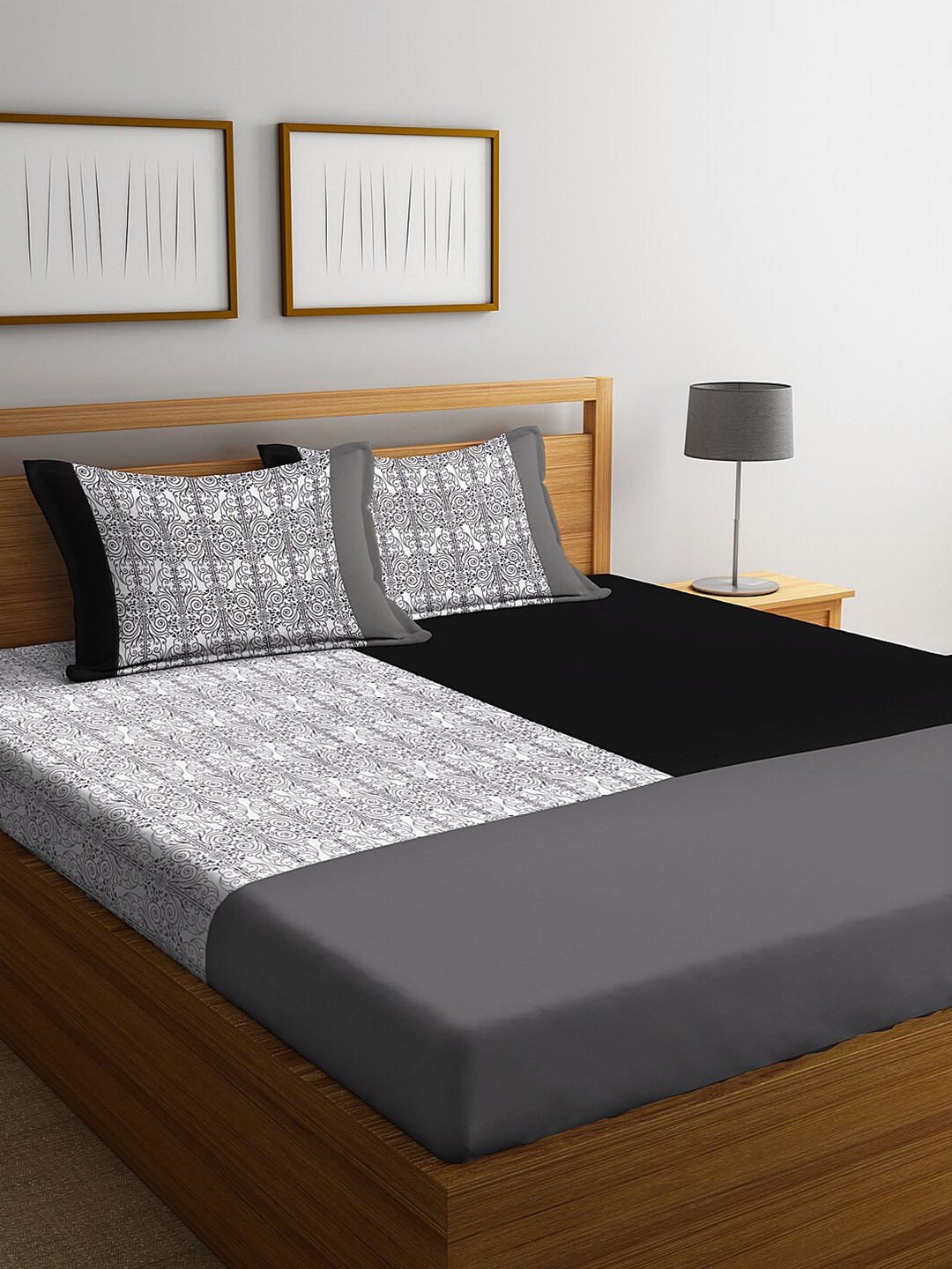 

DECOREALM Black & White Ethnic Motifs 300 TC Single Bedsheet with 2 Pillow Covers