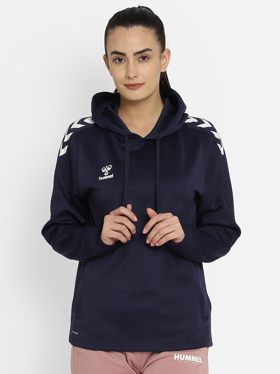 

hummel Women Blue Hooded Pullover Sweatshirt