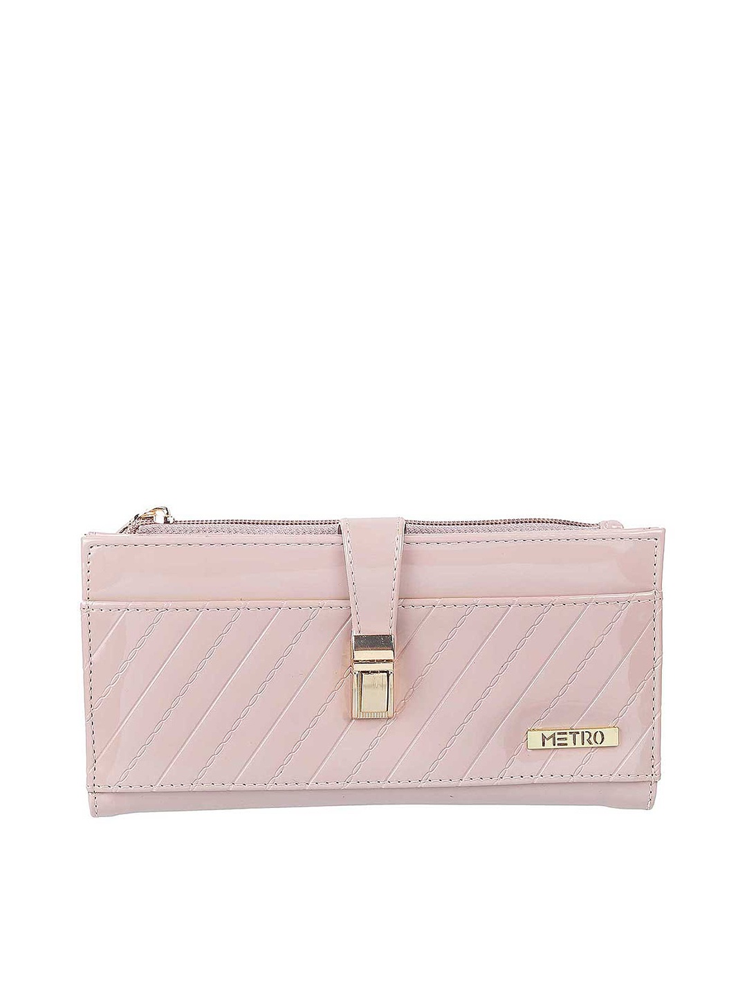 

Metro Women Peach-Coloured Buckle Detail Two Fold Wallet