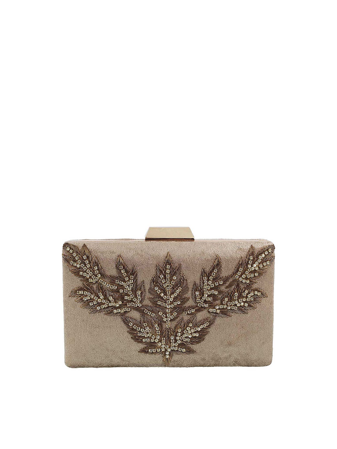 

Metro Gold-Toned & Beige Embellished Box Clutch
