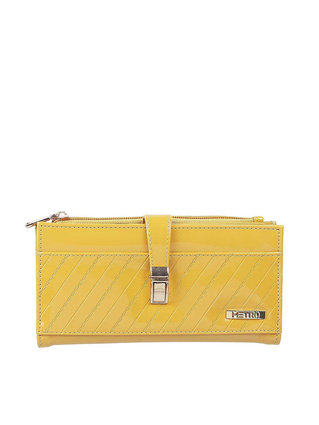 

Metro Women Yellow Solid cutwork Envelope clutch