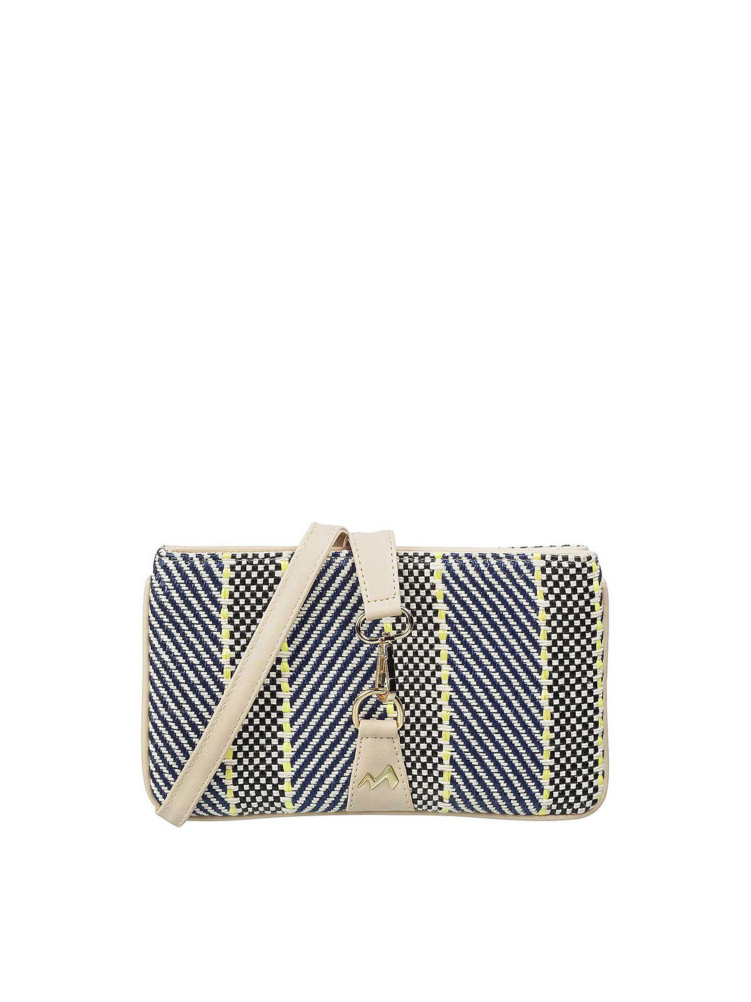 

Metro Women Beige Blue & black Textured Enveloped Clutch