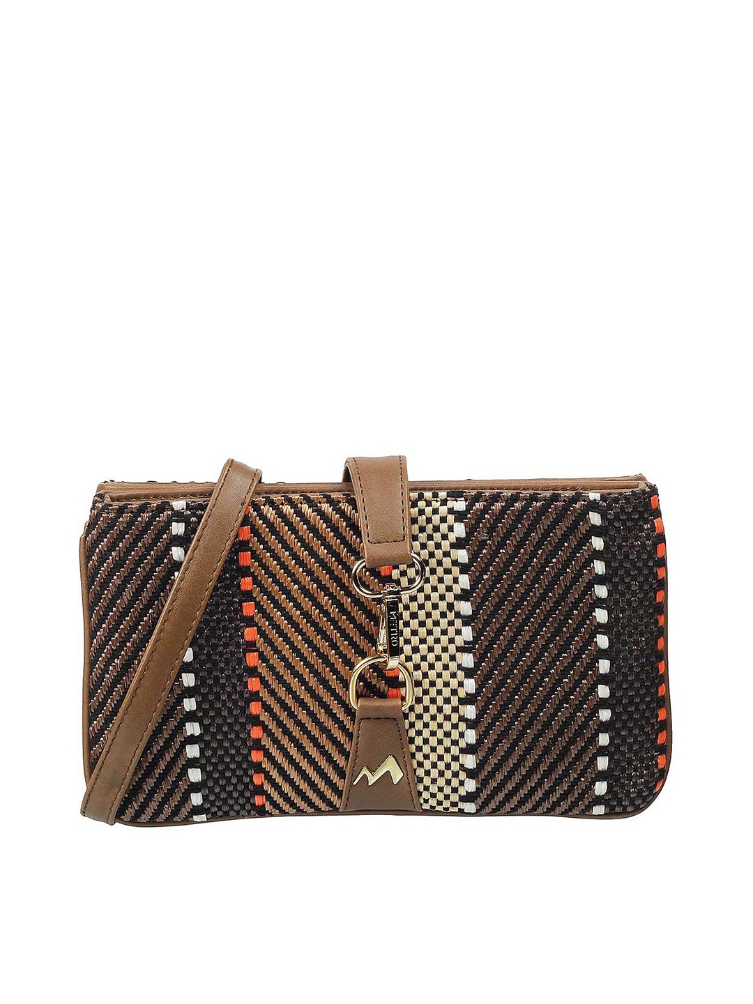 

Metro Brown Beige & Black Textured Envelope Clutch