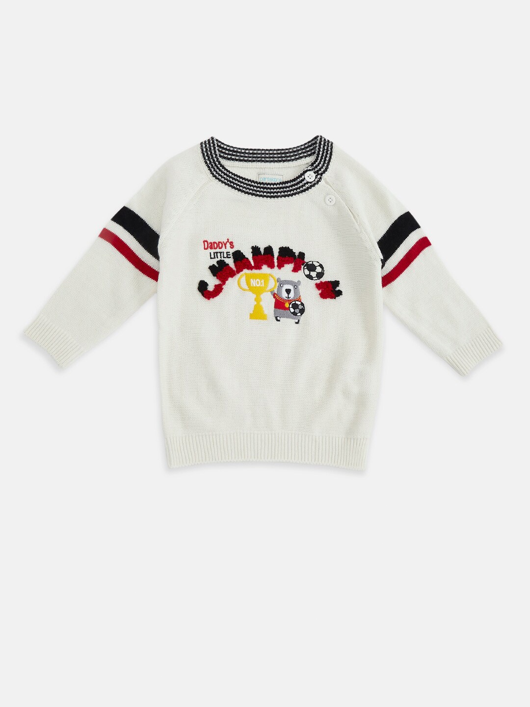 

Pantaloons Baby Boys Off White & Red Acrylic Printed Pullover