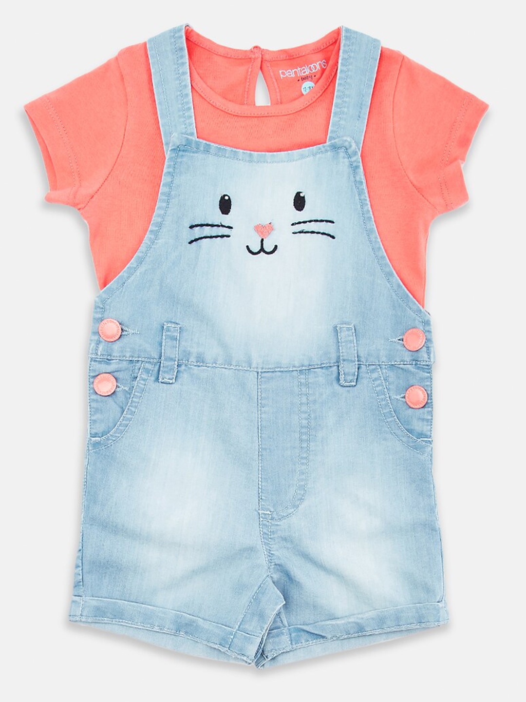 

Pantaloons Baby Girls Blue & Orange Cotton T-shirt with Dungarees