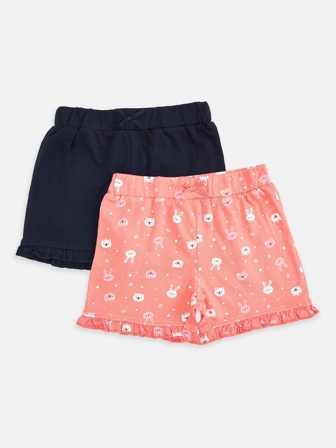 

Pantaloons Baby Girls Pack of 2 Peach-Coloured & Navy Blue Pure Cotton Regular Shorts