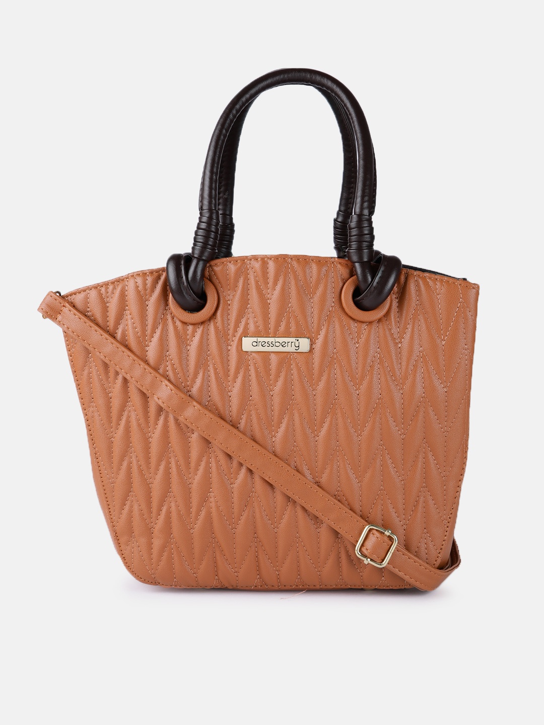 

DressBerry Tan Brown Geometric Textured Structured Tote Bag