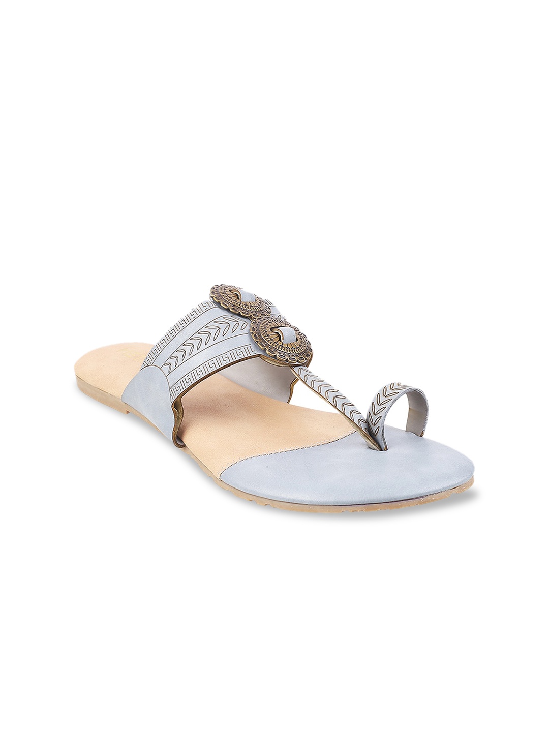 

Metro Women Grey Textured One Toe Flats with Laser Cuts
