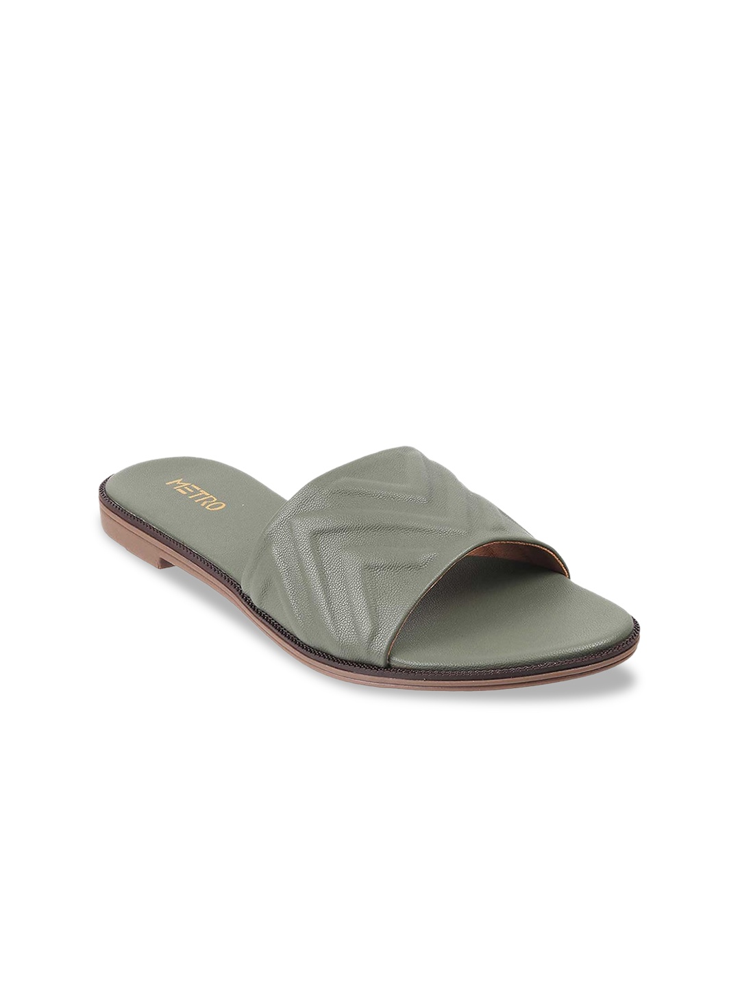 

Metro Women Green Textured Open Toe Flats