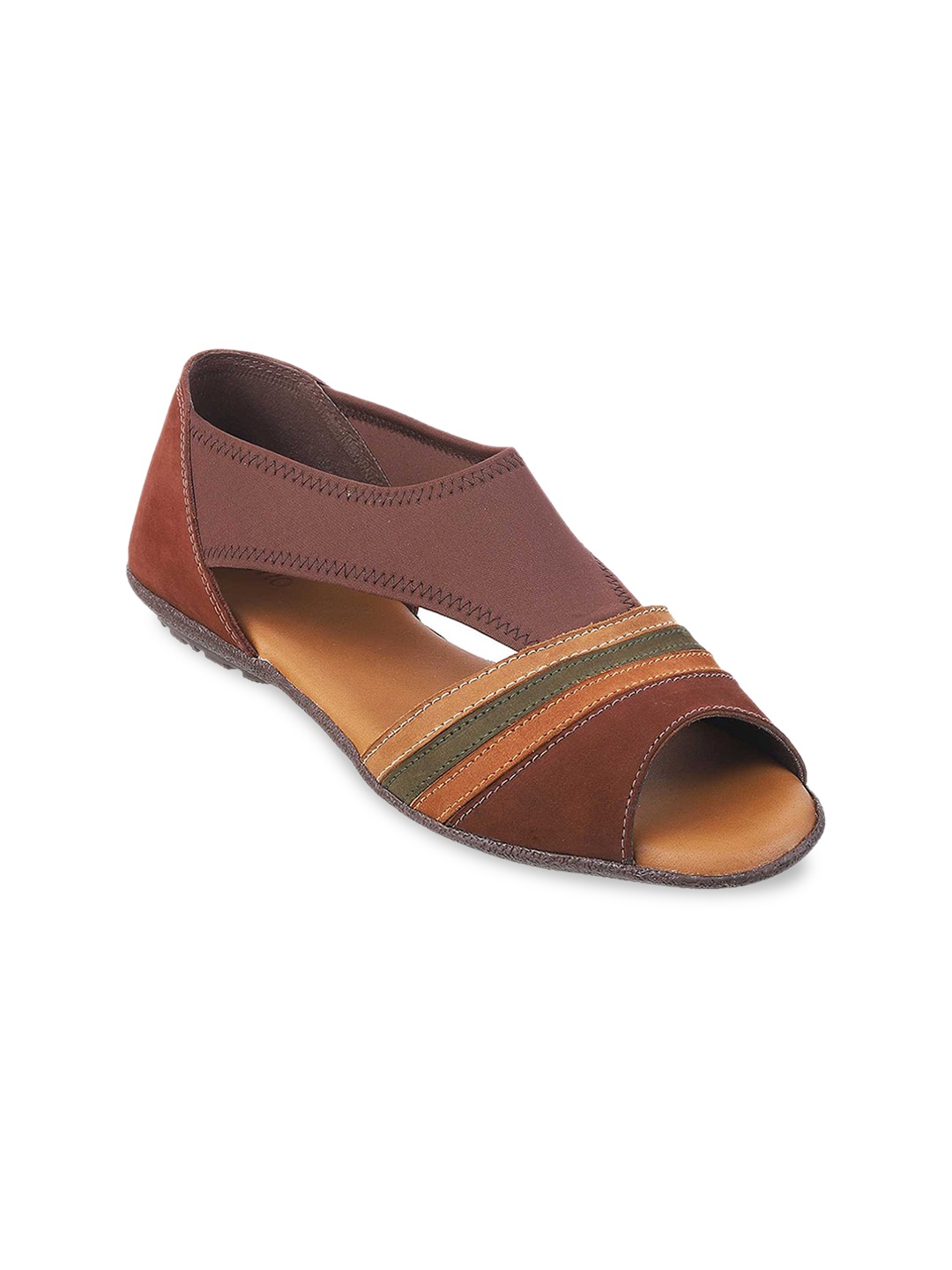 

Metro Women Brown Colourblocked Peep Toe Flats