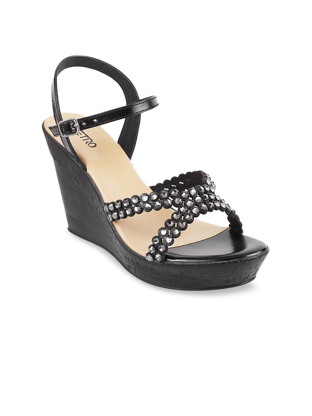

Metro Black Embellished Wedge Sandals