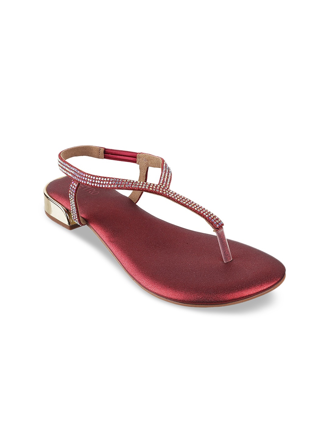 

Metro Women Maroon Embellished T-Strap Flats