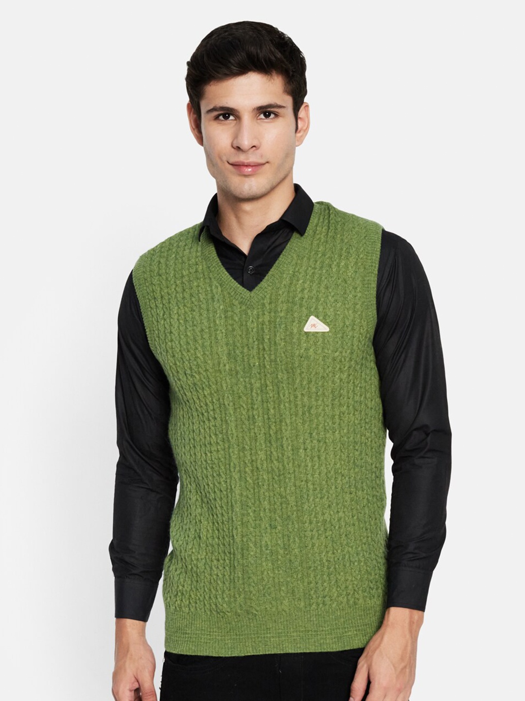 

Monte Carlo Men Green Wool Cable Knit Sweater Vest